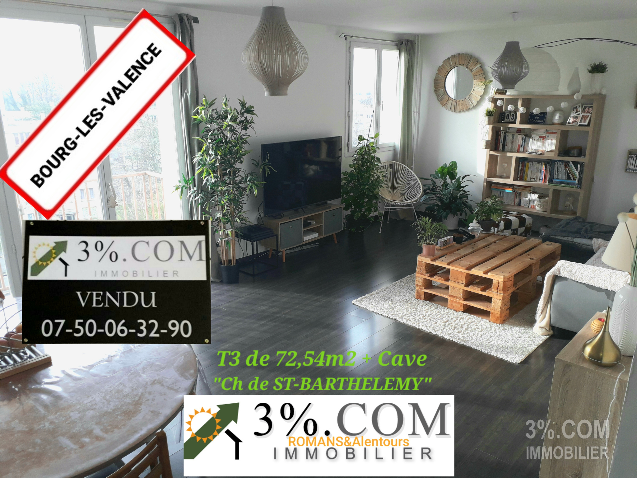 Vente Appartement 73m² 4 Pièces à Bourg-lès-Valence (26500) - 3%.Com