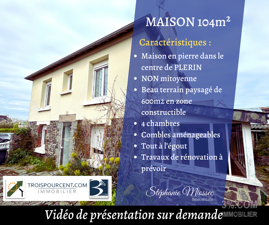Vente Maison 104m² 5 Pièces à Plérin (22190) - 3%.Com