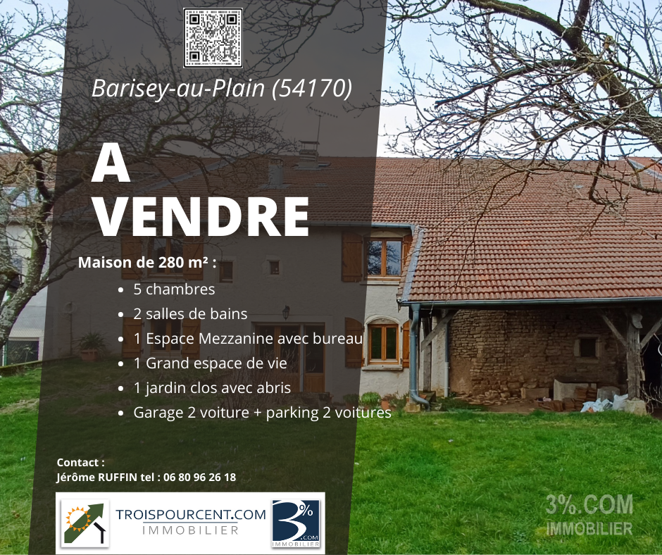 Vente Propriété / Demeure 280m² 9 Pièces à Barisey-au-Plain (54170) - 3%.Com