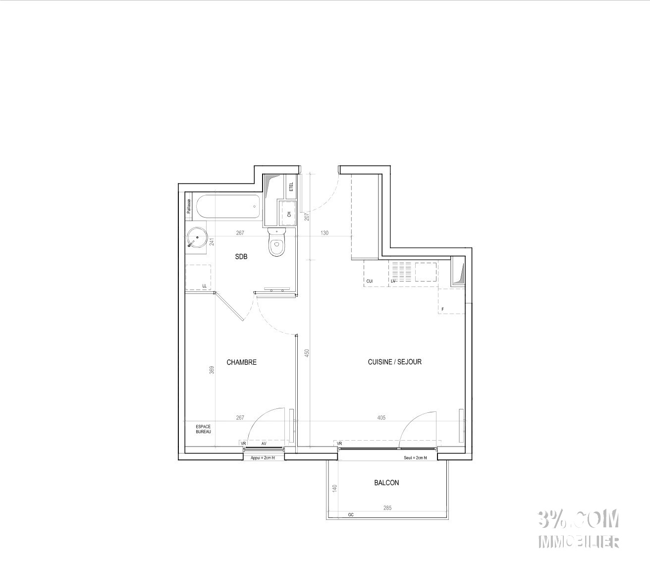 Vente Appartement 40m² 2 Pièces à Tourcoing (59200) - 3%.Com